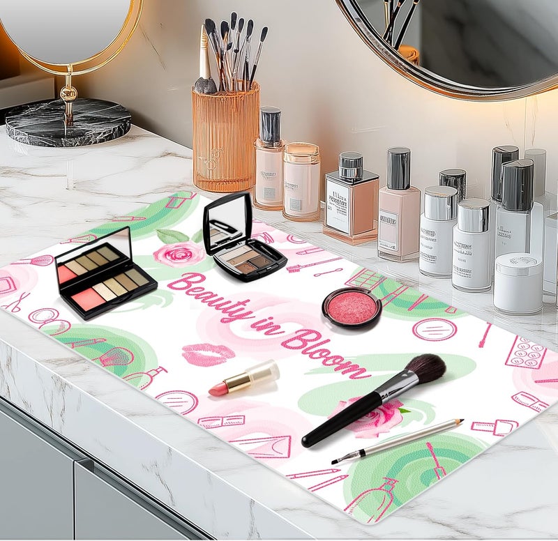 Aphlos Dual-Sided Waterproof Synthetic Leather Makeup Mat for Desk, Makeup Station, Crafts, Multi-Use Scratch & Stain Resistant Surface Protector Pad for Vanity, Desktop, Craft Table (White Cartoon) - Image 1